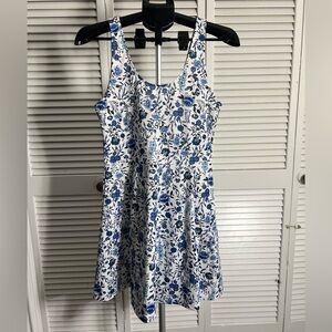 Divided Blue and White Floral Mini Dress